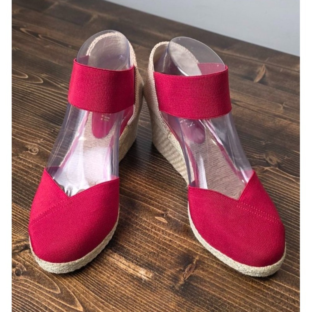 Lauren Ralph Lauren Red Canvas Espadrille Wedge Sandals